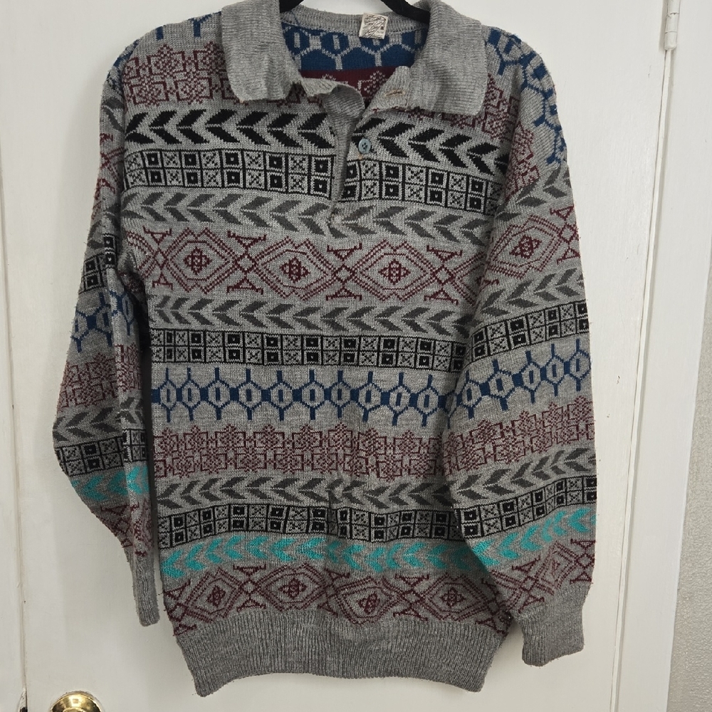 Arab Knit Men's Patterned Gray Sweater Sz L